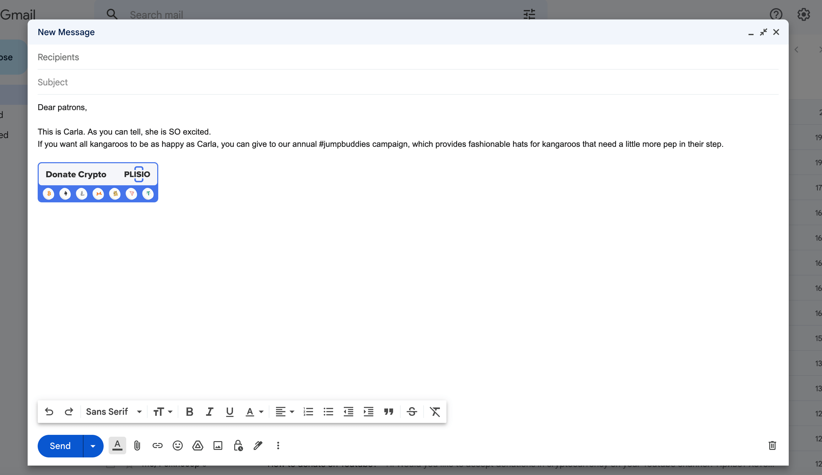 menerima sumbangan kripto melalui email