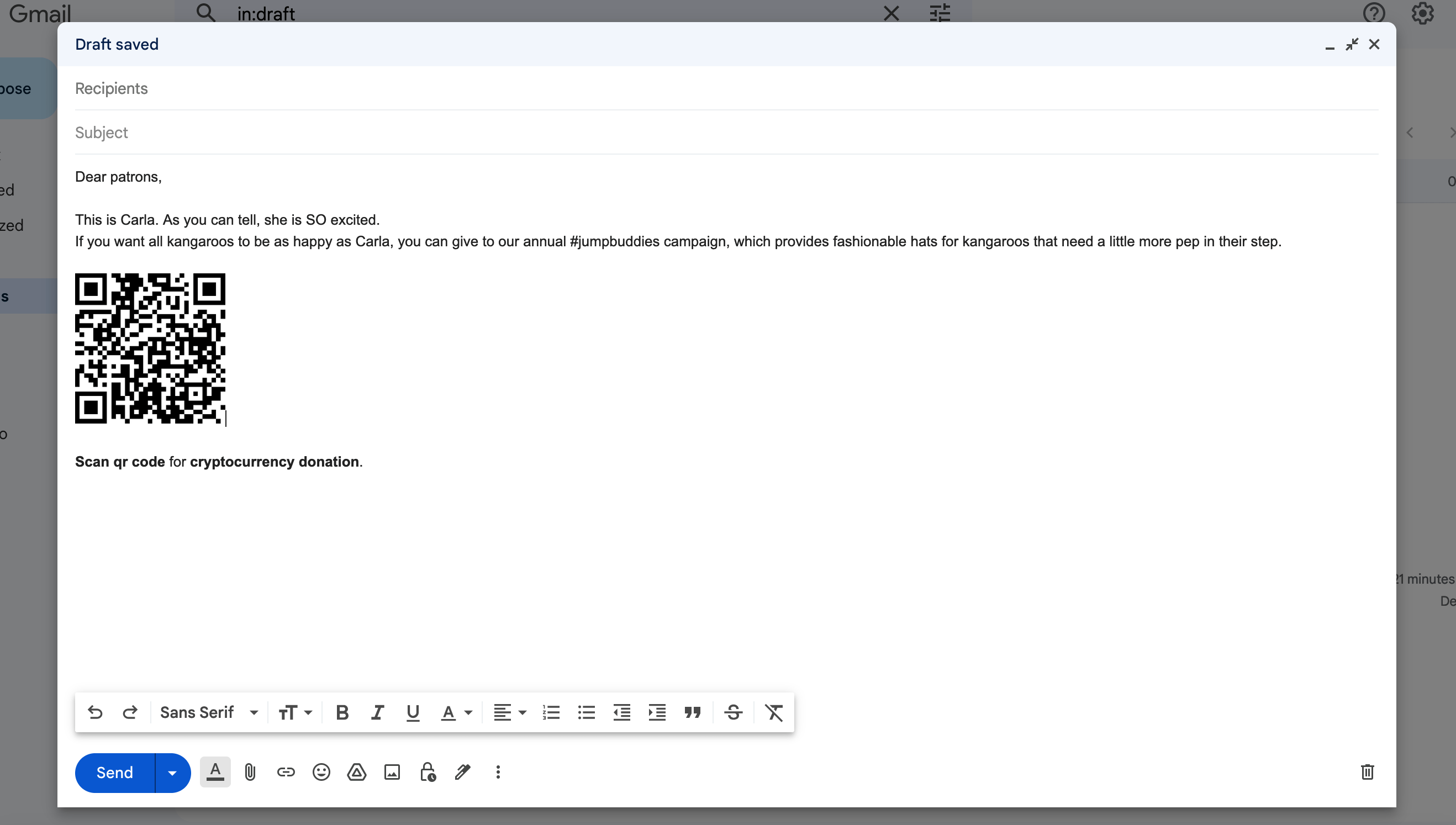 menerima sumbangan kripto melalui email