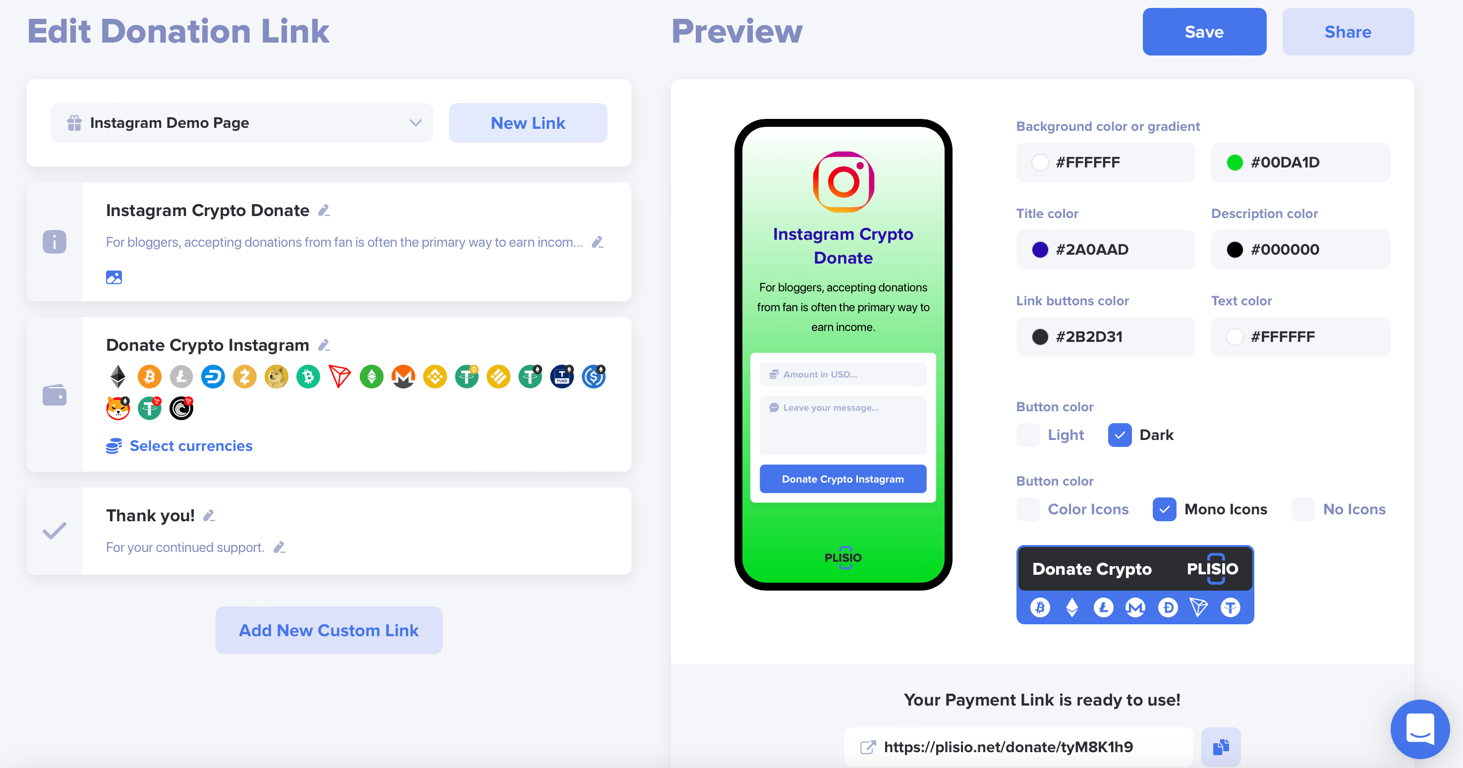 instagram membuat tautan donasi kripto