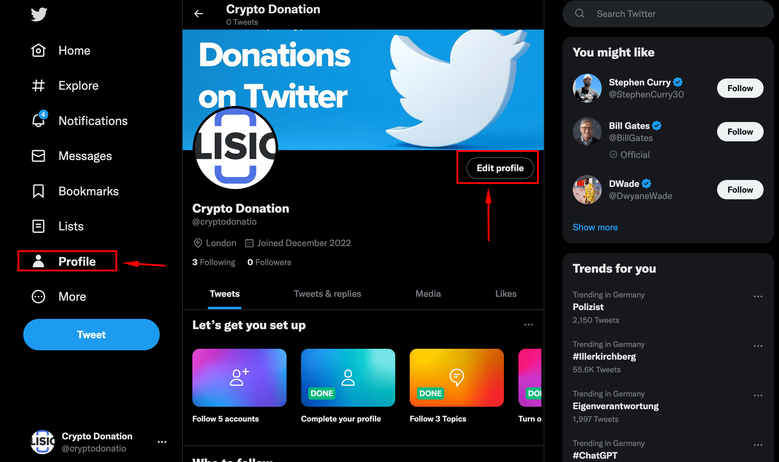 บริจาค cryptocurrency บน Twitter