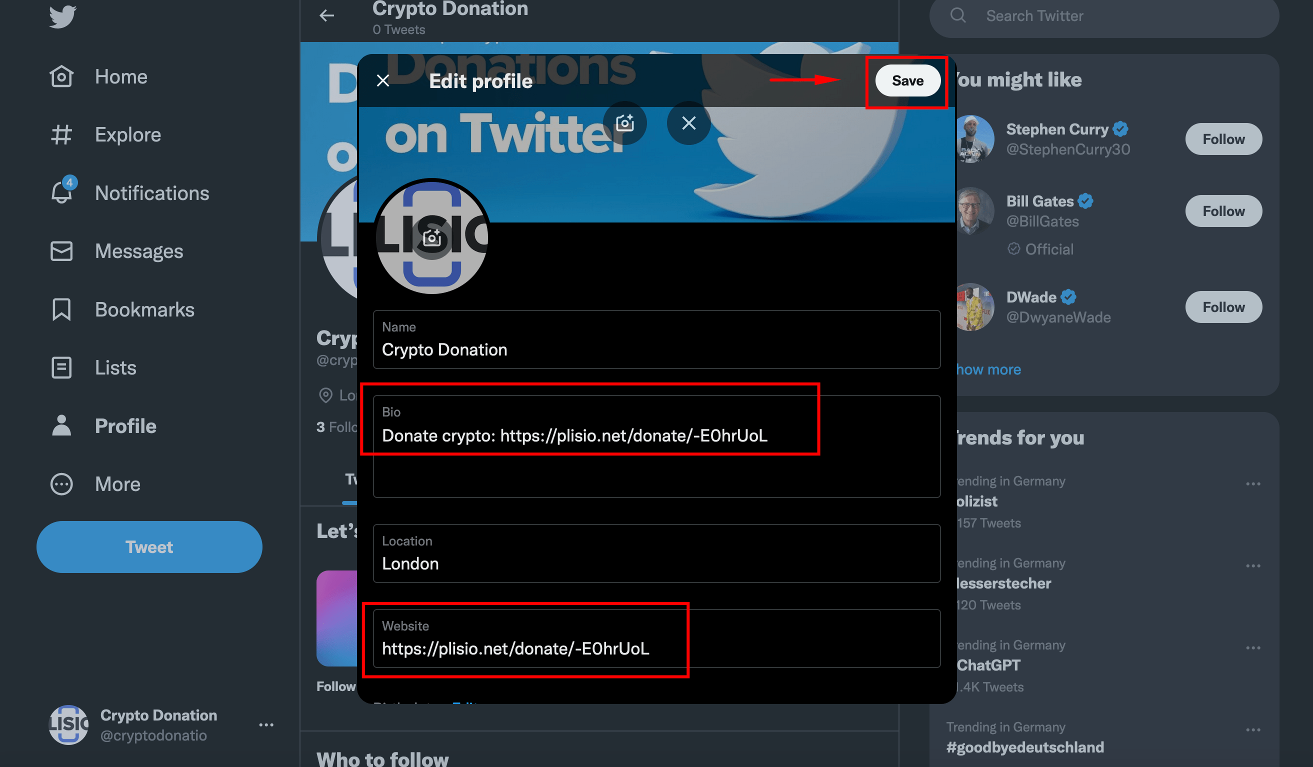 บริจาค cryptocurrency บน Twitter