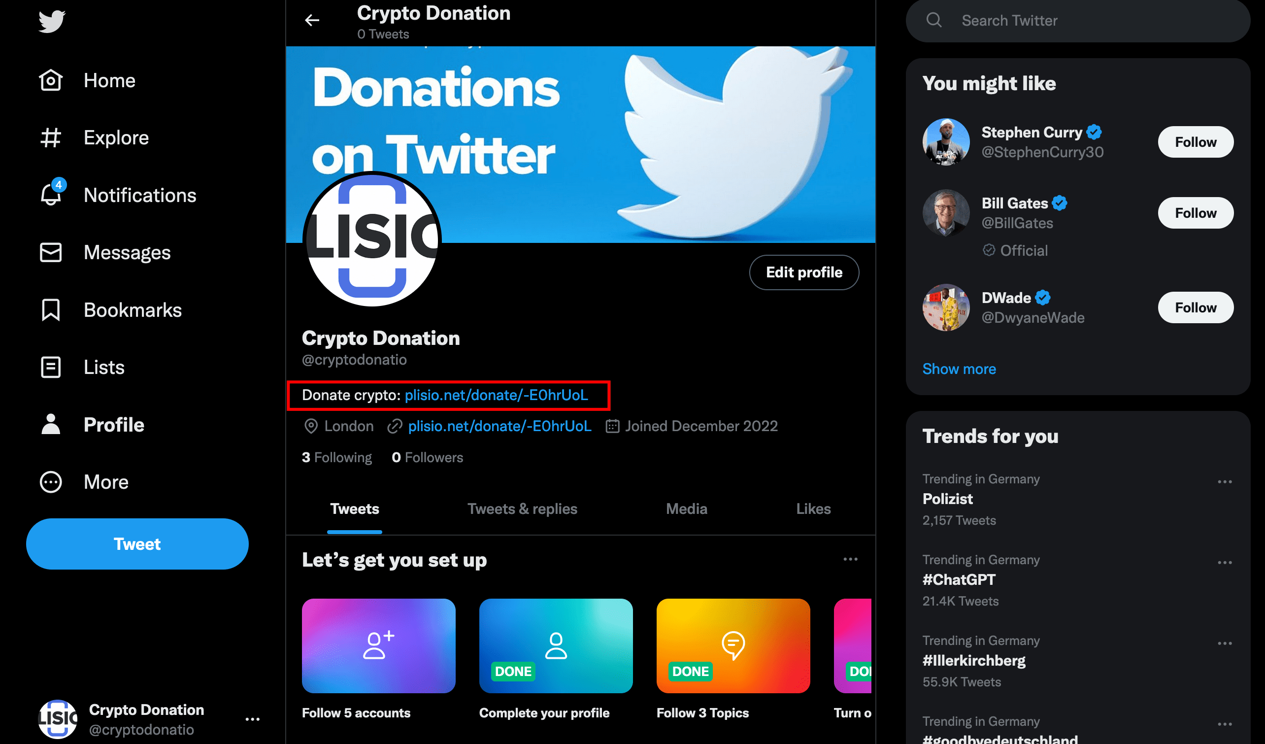 บริจาค cryptocurrency บน Twitter
