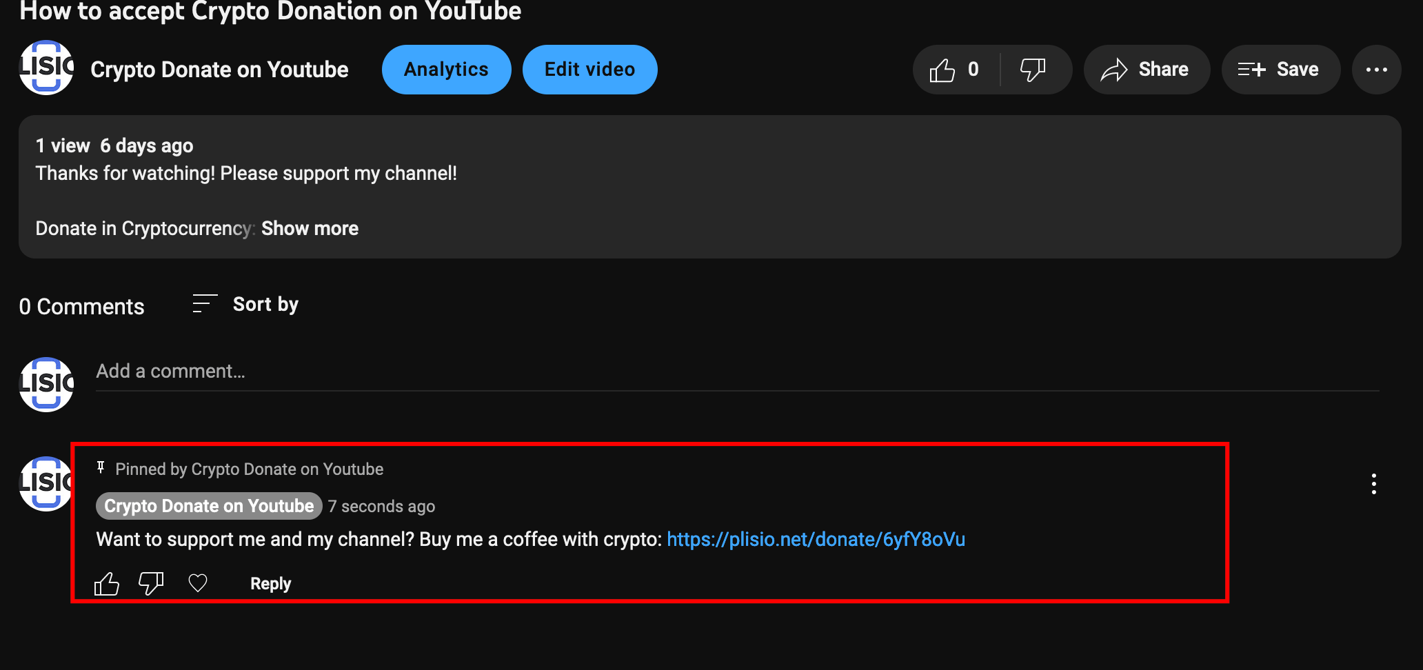 Σελίδα δωρεάς κρυπτονομισμάτων YouTube